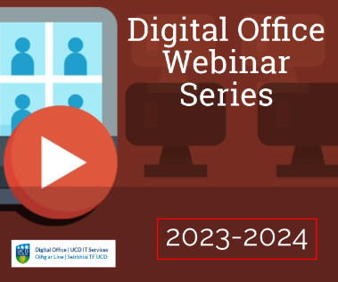 Graphic of a screen and a play button on a red background with Digital Office Webinar Series 2023-2024 in white text